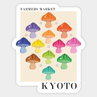 Farmers Market Kyoto Rainbow colour mixed mushroom art print Sticker